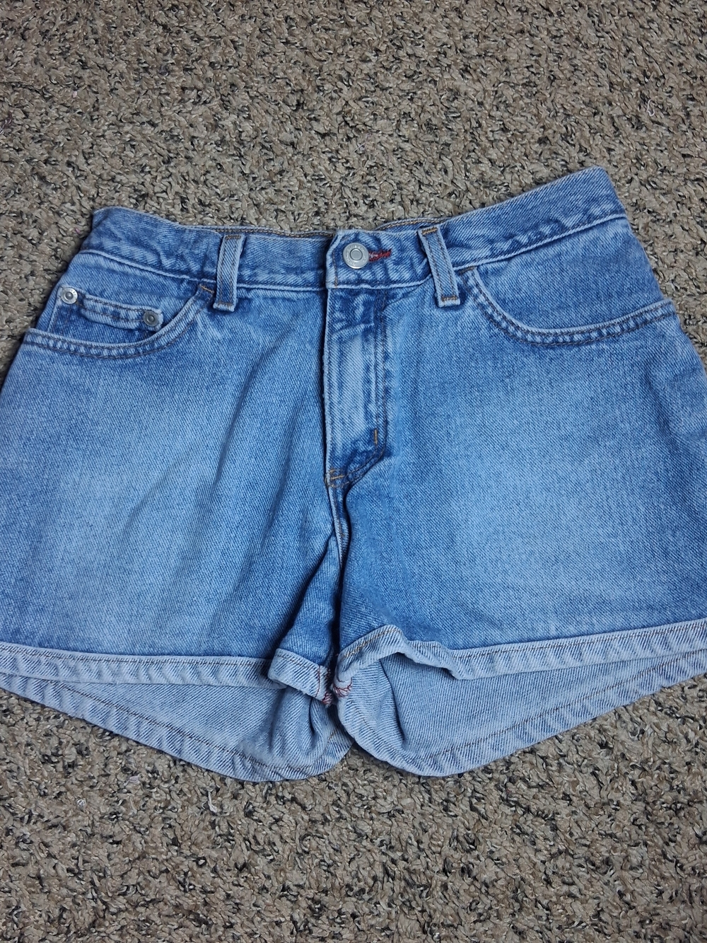 Vintage 90s Y2K Denim Shorts Cuffed Hems Mid Rise 5/6 Minimalist Friends Era